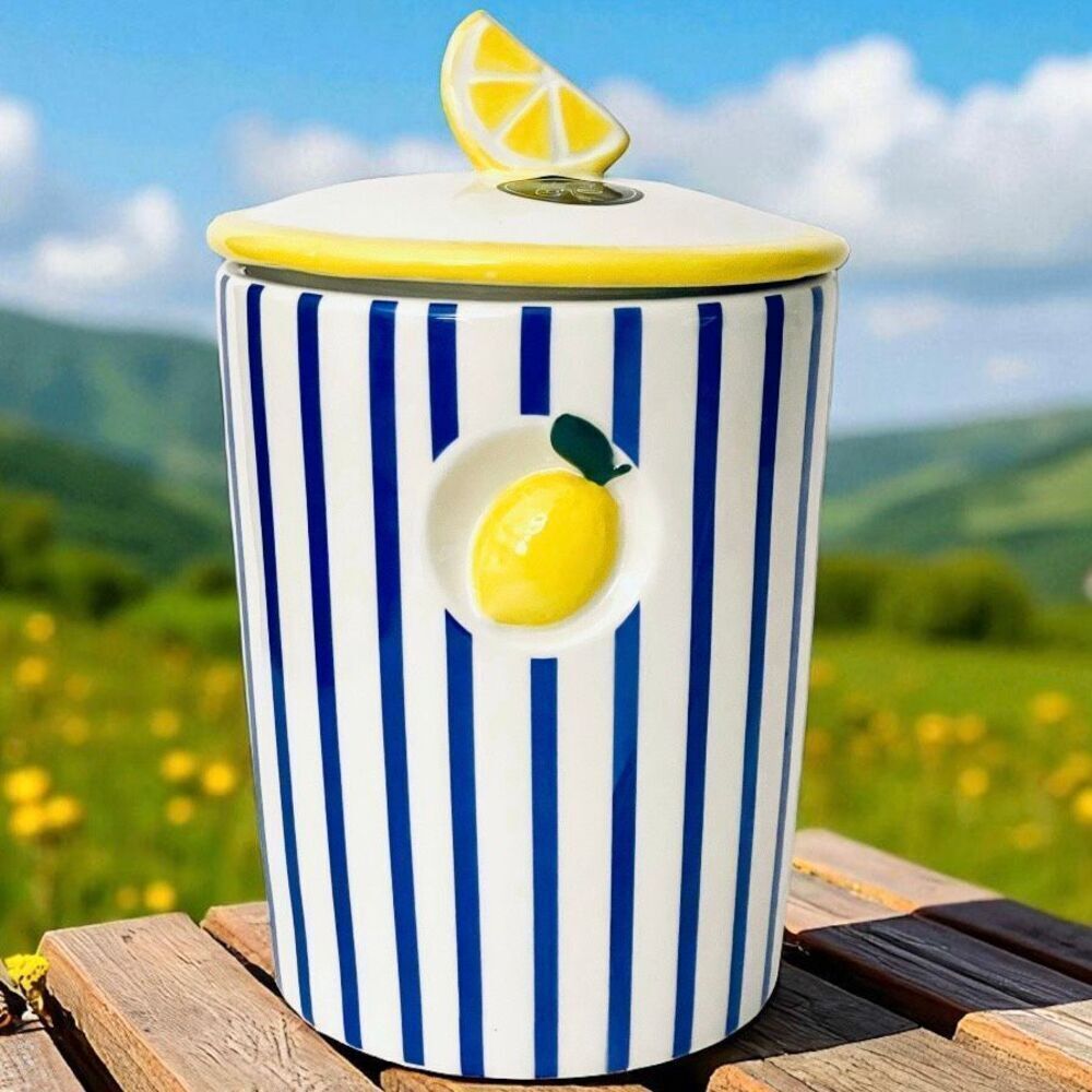 NWT Gorgeous Luna & Sage Lemon 59 fl Oz Ceramic Jar Container Canister with Lid